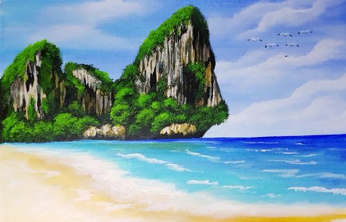 Lorna, peace on the beach, acrylic.